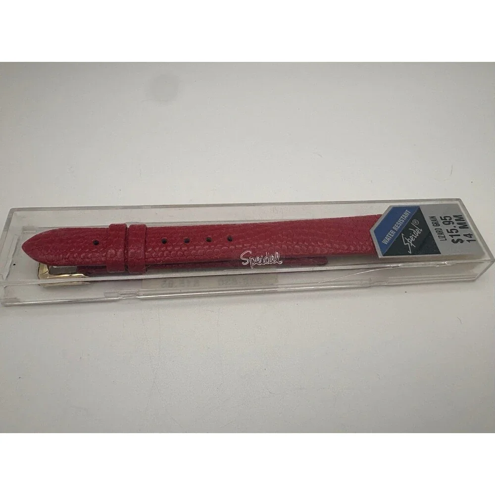 Vintage NOS Speidel 14mm Red Lizard Grain Watch Strap - Gold Buckle